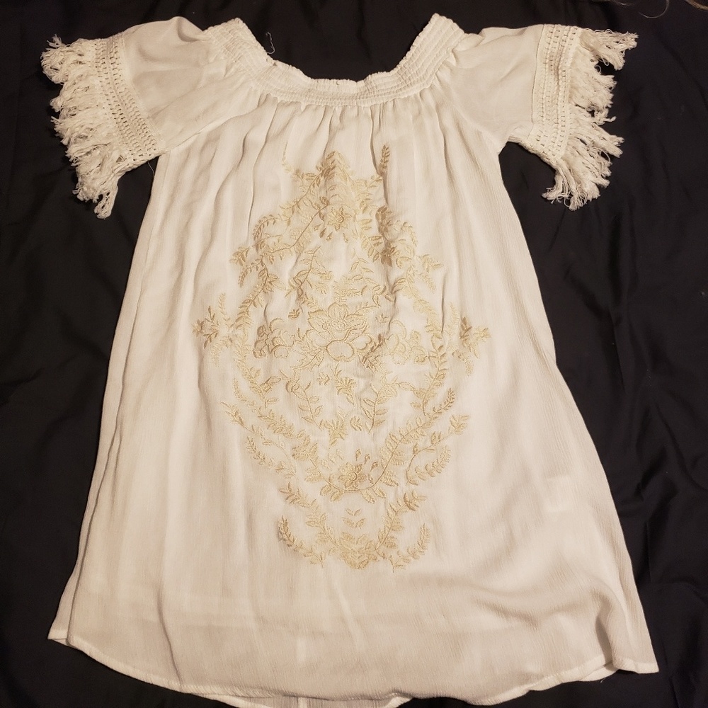 White embroidered off shoulder dress